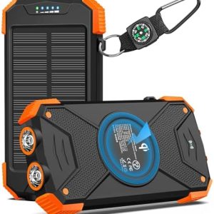 BLAVOR Solar Charger Power Bank 10,000mAh, Portable Wireless Charger, 20W Fast Charging External Battery Pack with USB C for Cell Phones, Solar Panel Charger with Dual Flashlight for Camping